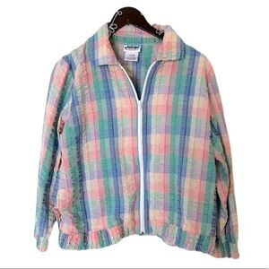 Vintage National Plaid Textured Zip-Up Collard Pastel Jacket Coat Size Medium